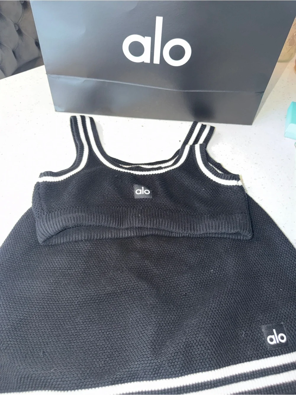 ALO Yoga Black and White Knit Skirt Set